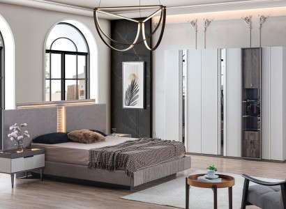 Schlafzimmer Set Modern Bett 2x Nachttisch und Kleiderschrank 4tlg Neu